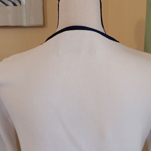 Winser London Elegant White Sweater/Jacket with Navy Accents. Preppy. Nautical. - Picture 7 of 10